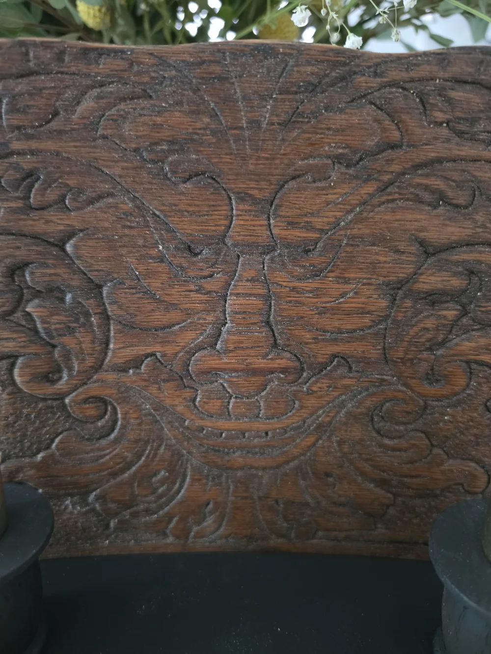 Double taper candle holder Hand-carved out of wood Folklore icon Green Man
